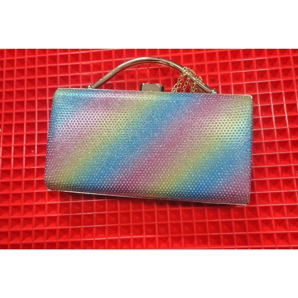 Rainbow Colored Rhinestone Clutch Purse Gold Tone Hardware - Picture 1 of 9
